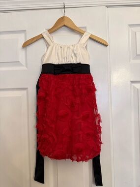 Cette Red, White and Black Floral Appliqué Holiday Dress